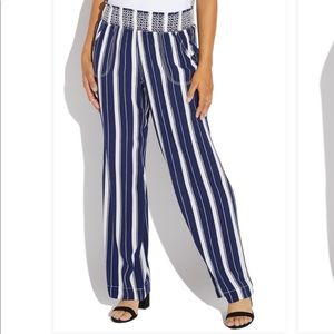 Striped smock waist linen pants